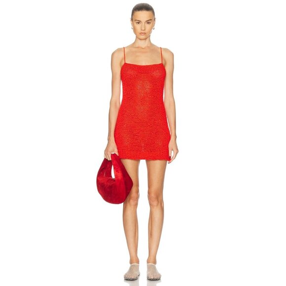 Staud Haze Mini Dress in Cayenne Red Open Crochet - Picture 1 of 3